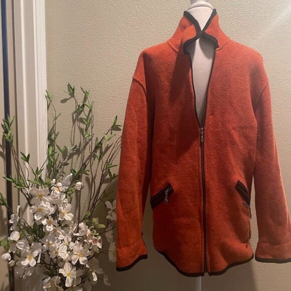 Giesswein Wool Fall Winter Orange Coat Sweater Jacket Made In Austria - Size 34 - Picture 1 of 15